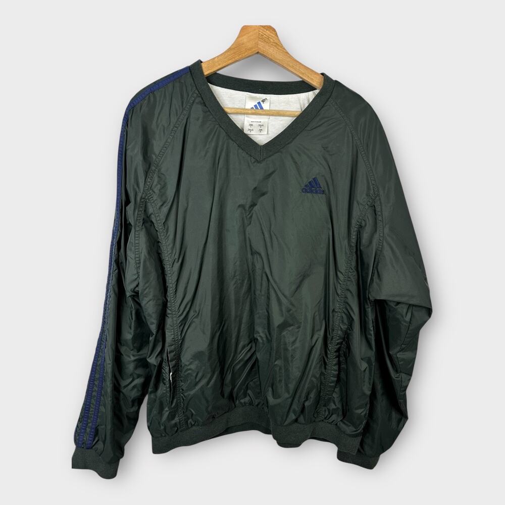 Adidas Mens size Large Vintage Pullover Jacket Windbreaker Striped Black Blue